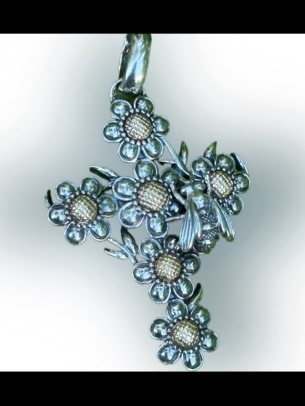 Barry Kieselstein KC Studio Silver 14K Gold Flower Bee Cross Enhancer Pendant - Picture 8 of 13